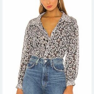 FREE PEOPLE Chiffon Oversized snake floral Shirt Button Down Dani BLOUSE TOP